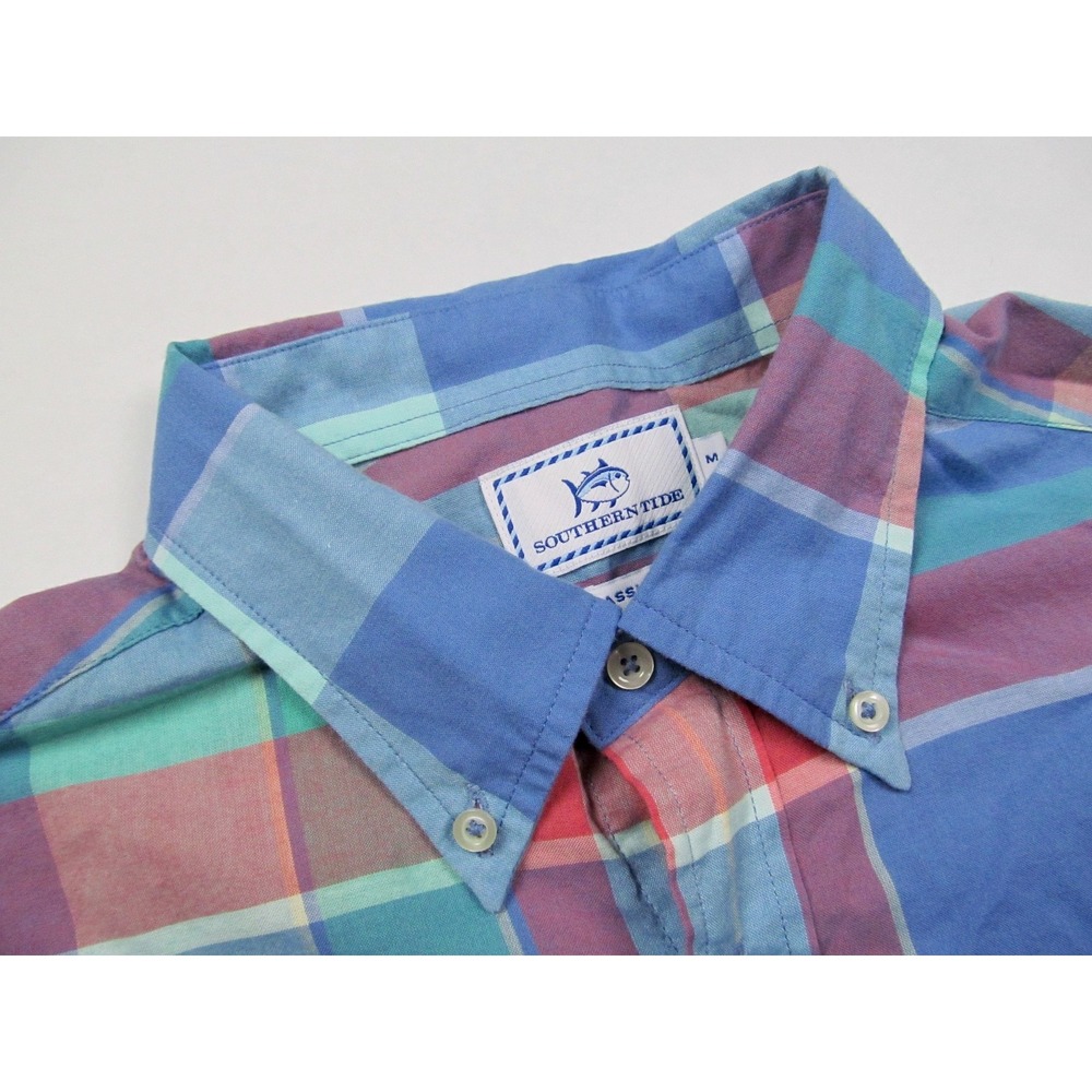 Southern Tide Mens Medium Blue Plaid Classic Fit Button Down Long Sleeve Shirt